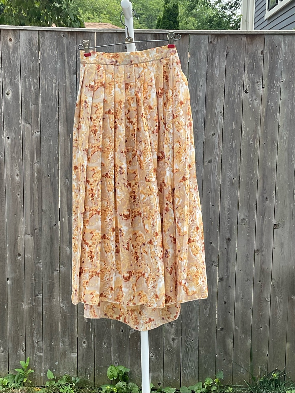 WD.NY Pleated Floral Midi Skirt in Cream and Tan